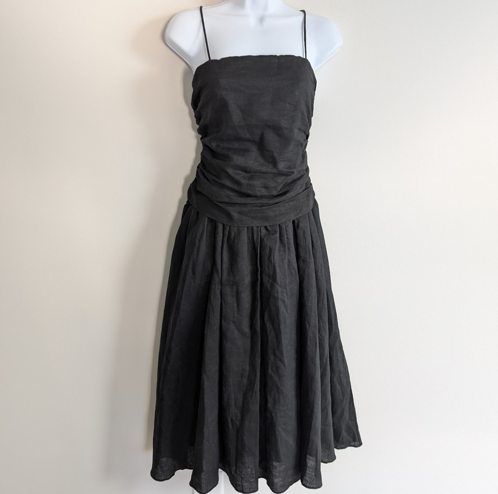 All Row Linen Midi Dress Womens Small Drop Waist Dark Romantic Minimal Timeless